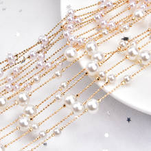 2 metros/lote de cuentas de Metal dorado de 6/10mm, cadena de perlas blancas, cinta embellecedora, pulsera DIY, joyería, vestido, cinturón, accesorios de bolsa 2024 - compra barato
