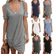 Women's Fashion Solid Color Strapless Twist Short Sleeve T-Shirt Dress 2024 - buy cheap