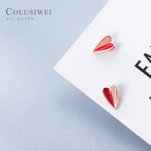 Colusiwei Аутентичные 925 стерлингового серебра Броши с красной эмалью в виде мини-юбка для девочек со складками или любящее сердце, серьги-гвоздики для женщин японский Стиль, хорошее ювелирное изделие 2024 - купить недорого