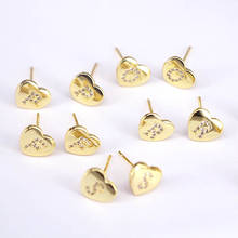 10Pairs Gold Filled 26 Intitial Letters Earrings Jewelry Micro Paved CZ Heart Fashion Stud Earrings for Girls Women 2024 - buy cheap