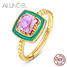 ALLNOEL-Anillo de Plata de Ley 925 para mujer, anillos ajustables de amatista Natural, joyería de compromiso de oro, venta al por mayor, envío directo 2024 - compra barato