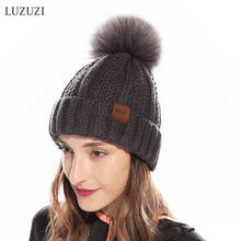 LUZUZI Knitted Fur Hat Faux fur fox fur Pompom Hat Winter Women Hat beanie for women 2019 Soft Warm Female Fur Cap 2024 - buy cheap