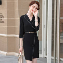 Novelty Black Ladies Office Slim Hips Dresses Long Sleeve OL Styles Ladies Office Work Wear Dress Beauty Salon Vestido with Belt 2024 - buy cheap