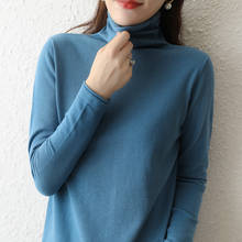 Jersey de punto de manga larga para mujer, Jersey de algodón puro para cuello alto de otoño e invierno, 100%, novedad de 2020 2024 - compra barato