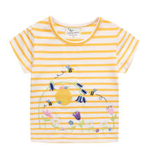 Girl T shirts for Summer Cotton Top Tees Floral Flower Embroidery Cute Stripe Short Sleeve Kids Clothing T shirts 2024 - buy cheap