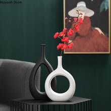 Vaso de cerâmica oco, preto e branco, organização de flores secas para sala de estar, recipiente para decoração da casa, vaso de arte, decoração 2024 - compre barato