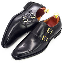 Size 6-13 Classic Monk Strap Buckle Strap Mens Dress Shoes Calf Genuine Leather Handmade Luxury Brogue Formal Shoes for Men 2024 - купить недорого