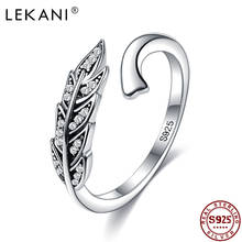 LEKANI-anillo romántico ajustable para mujer, de Plata de Ley 925 auténtica con alas de pluma Vintage, joyería de aniversario, regalo recomendado 2024 - compra barato