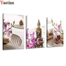 3 pcs Diamond Embroidery Buddha and Orchid pattern Handmade Diy Diamond Painting Triptych Cross Stitch 5D Square Round stones 2024 - buy cheap