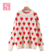 STVY High Quality Peach Strawberry Jacquard Sweaters Women 2020 Autumn Winter Fashion Loose Pullovers Knitting Female Sweater 2024 - buy cheap