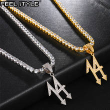 Iced Out Bling Cubic Zirconia Number 14 Arrow Necklaces & Pendants For Men Rapper Hip Hop Jewelry With Tennis Chain 2024 - buy cheap