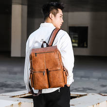 Men Business Casual Backpacks for School Travel Bag Black PU Leather Men's Fashion Shoulder Bags Vintage Boys Men Backpack 2024 - buy cheap