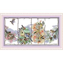 Animal pattern Four seasons bird print cross stitch kit Aida 14ct 11ct Chinese needlework embroidery cross stitch DIY sewing set 2024 - buy cheap