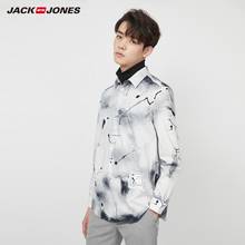 Jackjones camisa masculina de manga longa, de algodão, abstrata, com estampa de tinta, casual moda de rua, 220105551 2024 - compre barato