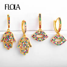 FLOLA Gold Rainbow Fatima Hand Earrings for Woman Hamsa Zircon Rainbow Earrings 24K Huggie Jewelry Pendiente mano fatima ersr55 2024 - buy cheap