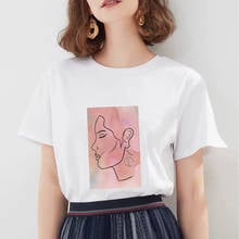 Женские футболки, футболка большого размера, модная цветная футболка с художественным принтом Tumblr, эстетическая женская футболка, корейские Kawaii летние топы 2024 - купить недорого