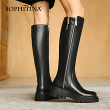 Sophitina novas botas femininas moda de alta qualidade couro genuíno artesanal senhoras joelho botas altas zíper preto sapatos lazer so724 2024 - compre barato