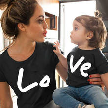 LOVE Letter Print Family Matching T Shirt Mother and Kids Baby Son Children Daughter Summer O-Neck Infant Black Tee Tops Clothes 2024 - buy cheap