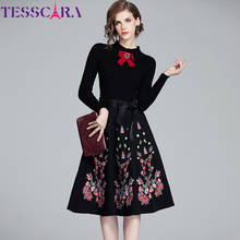 TESSCARA Women Autumn & Winter Elegant Embroidery Sweater Dress Female Office Party Robe High Quality Designer Vintage Vestidos 2024 - buy cheap