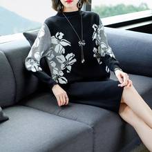 Plus Size Women Knitting Pullover Sweater Dress 2021 Autumn Winter New Casual Loose Flower Print Knitted Dresses Femme Vestidos 2024 - buy cheap