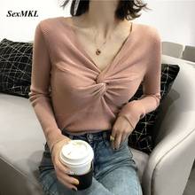 2022 Fashion V-neck Autumn Winter Sweater Women Female Knitted Pullover Sexy Slim Long Sleeve Knitwear Tops Pull Femme Sweaters 2024 - buy cheap