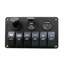 Painel de interruptor universal para barco, 6 gang, controle de voltagem, display de led, 5v, 3,1a, usb, carregador + isqueiro para caminhão, barco 2024 - compre barato