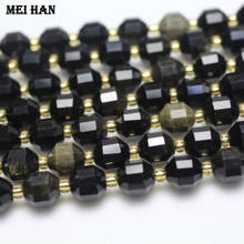 Meihan-2 hebras de oro Natural, obsidian7 x 8mm, facetado, columna de energía afilada, cuentas sueltas, piedra para la fabricación de joyas de Navidad DIY 2024 - compra barato