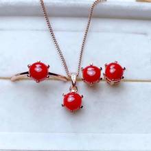 SHILOVEM 925 STERLING SILVER REAL NATURAL RED CORAL PENDANTS RINGS EARRINGS WOMEN PLANT PARTY SEND NECKLACE GIFT MTZJ0606ZE0606 2024 - buy cheap