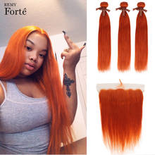 Remy Forte Straight bundles with closure Blonde Orange Bundles With frontal Brazilian Hair Weave Bundles 3 Bundles Hair Fast USA 2024 - buy cheap