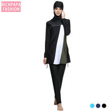 Plus Size Muslim Swimwear Women Islamic Swimsuit  Long Sleeves Conservative Burkinis Bathing Modest Detachable Hijab 2024 - buy cheap