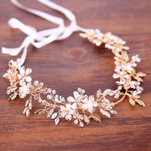 Gold Wedding Headbands New Trendy Pearl Crystal Women Hair Jewelry For Bridal Flower Handmade Tiara Hairbands Hair Accessories 2024 - buy cheap