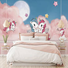 Custom large 3D wallpaper mural modern minimalist hand painted pink unicorn children's room decoration painting wallpaper mural 2024 - buy cheap