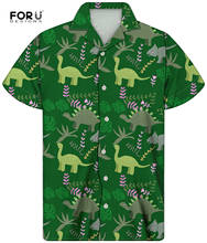 FORUDESIGNS Kawaii Dinosaur Pattern Men's Cuban Guayabera Shirts Beach Party Casual Stand Shirts Top Plus Size Clothing Chemise 2024 - buy cheap