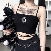 Ruibbit Gothic Moon Camis Punk Black Bandage Rose Graphic Embroidery Women Crop Tops Backless Sleeveless Summer Bodycon Top 2024 - buy cheap