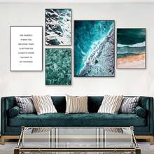 Pintura en lienzo de paisaje oceánico escandinavo, paisaje marino verde, carteles de olas e impresiones, imágenes artísticas de pared para decoración para sala de estar 2024 - compra barato