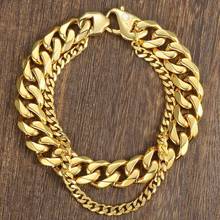 Davieslee curb chain braceletes para homens ouro aço inoxidável duplo correntes pulseiras masculino jóias presentes dropshipping ddb07 2024 - compre barato