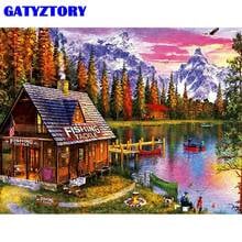 Gatyztory neve montanha casa paisagem pintura por números kits para adultos acrílico pintura a óleo quadro lona decoração da parede diy presente 2024 - compre barato