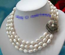 Потрясающее ожерелье из белого пресноводного жемчуга в стиле барокко 3 ряда 10*13 мм 2024 - купить недорого