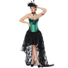 Conjunto de corpete vitoriano de cetim verde e renda preta, vestido gótico sexy, espartilho de burlesco, roupas steampunk, roupas de festa para clube femininas 2024 - compre barato
