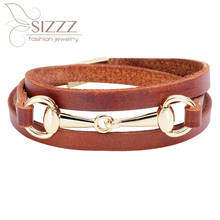 SIZZZ-pulsera de cuero para mujer, brazalete popular de aleación de cuerda de tres vueltas, 2019 2024 - compra barato
