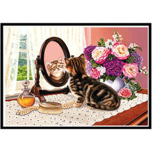 5D diamond painting full diamond cat looking mirror round diamond mosaic pattern home decoration DIY handmade 2024 - buy cheap