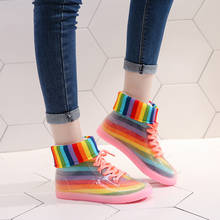 Botas de lluvia con cordones para mujer, zapatos impermeables de PU, con cubierta extraíble al tobillo, con plataforma, coloridos, 2019 2024 - compra barato