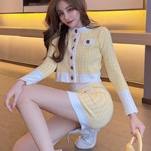 2021 Spring Autumn Korean Japanese 2 Piece Set Women Short Long Sleeve Knitted Jacket + Bodycon Mini Skirt Set Sweat Suits Women 2024 - buy cheap