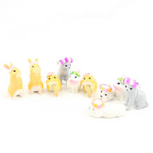 Estatueta de animais garlan de 4cm, decoração em miniatura de coelho, gato, esquilo, modelo mini jardim de fadas, artesanato de resina para decoração de casa com 10 peças 2024 - compre barato