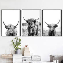 Black and White Highland Cow Cattle Wall Canvas Art Nordic Painting Poster and Print Scandinavian Wall Picture for Living Room 2024 - buy cheap
