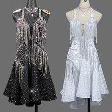 Shining Latin Dance Dress Women Black/White Crystal Fringed Dress Latin Competition Clothes Samba Salsa Stage Costume BL5343 2024 - buy cheap