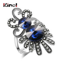 Kinel 2020 New Fashion Blue Stone Ring For Women Silver Color Crystal Flower Party Ring Vintage Wedding Jewelry Drop Shipping 2024 - buy cheap