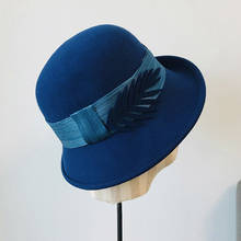 Elegante sombreros invierno mujer ronda Fedora sombrero para las mujeres mejora ala cinta de lana Retro de sombrero Cloche DE LA IGLESIA boda sombrero 2024 - compra barato