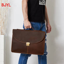 Bolsa masculina de couro vintage, bolsa para laptop com fecho 2024 - compre barato