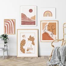 Poster vintage de arte boho, mulher, paisagem abstrata, impressão moderna, quadro de parede, quadro de arco-íris mínimo, decoração de sala de estar 2024 - compre barato